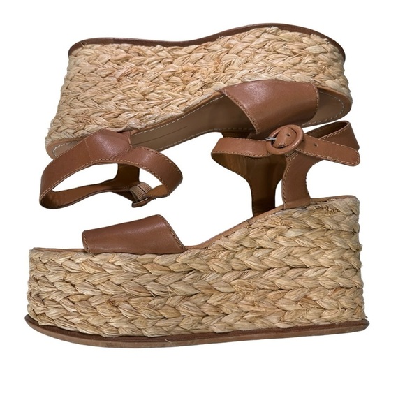 Dolce Vita Dane Raffia Wedge Summer leather platform sandals Tan Caramel Size - Picture 4 of 11